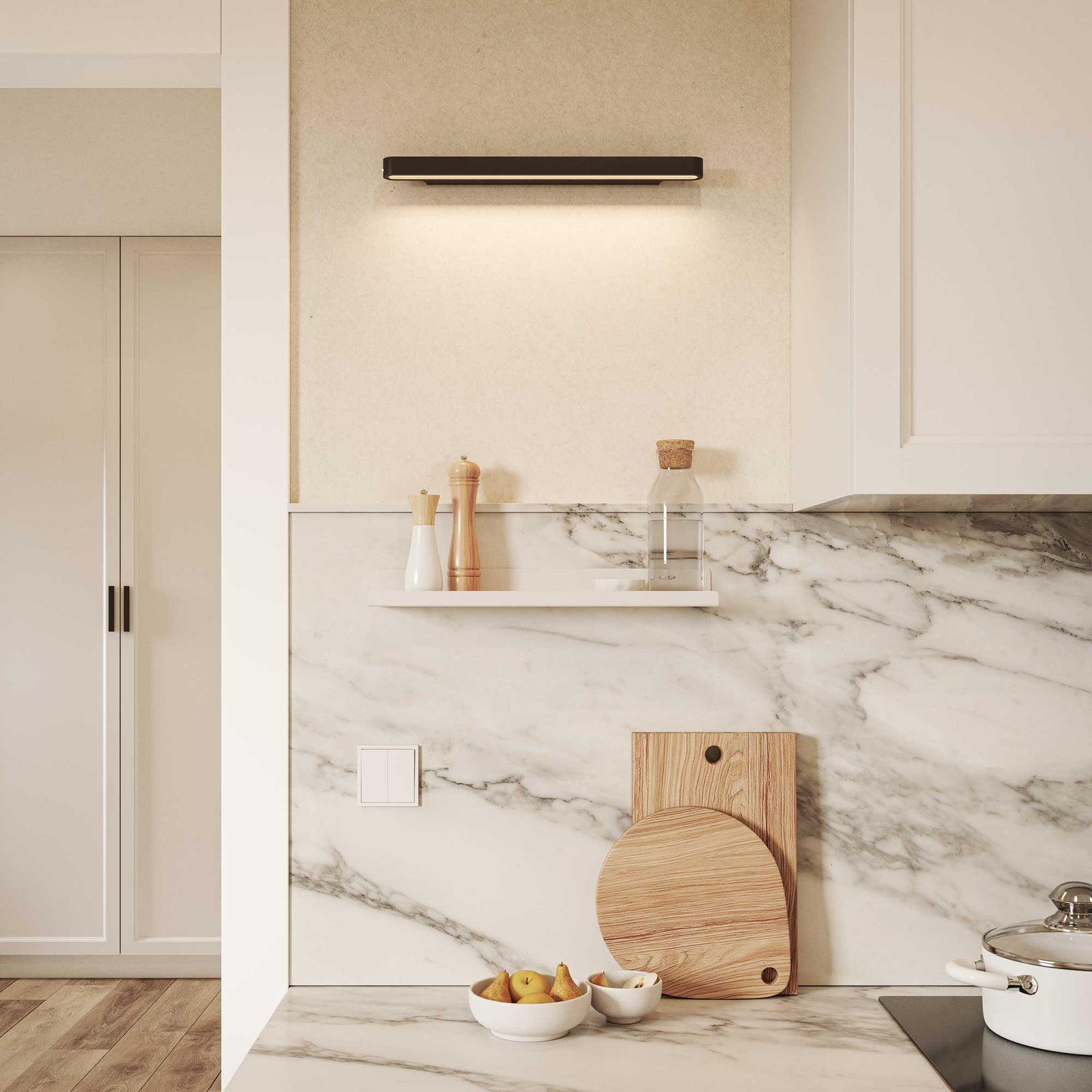 Estante metálico blanco Helga en cocina minimalista